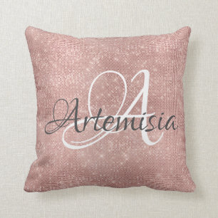Name Initial Grey Rose Gold Blush Spark Brushed Cushion