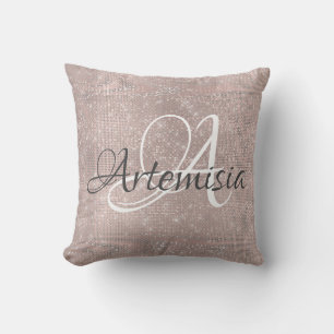 Name Initial Grey Rose Gold Grey Spark Brushed Cushion