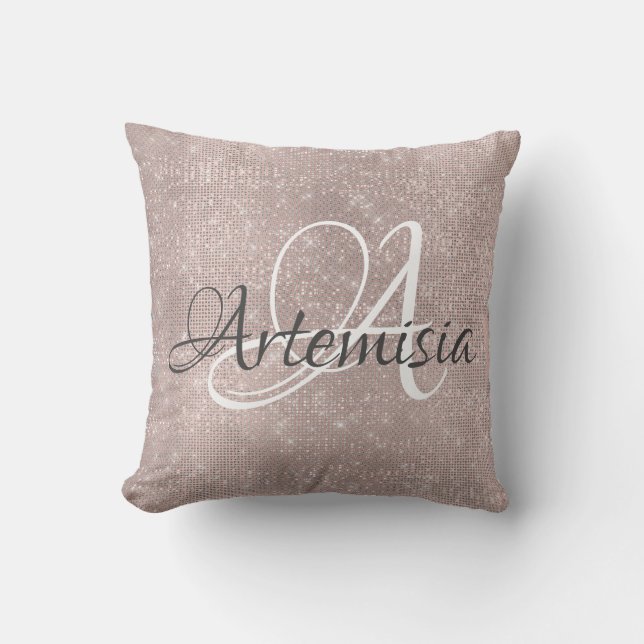 Name Initial Grey Rose Gold Grey Spark Brushed Cushion (Front)