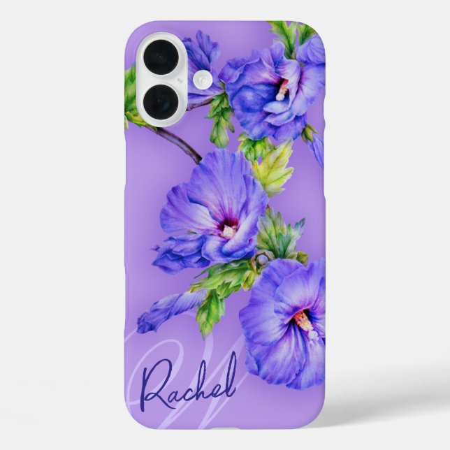 Name & initial hibiscus blue purple  Case-Mate iPhone case (Back)