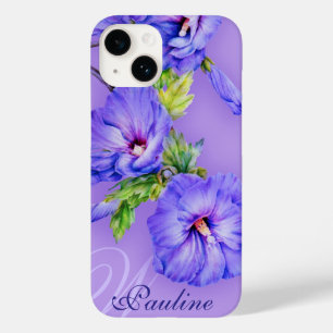 Name & initial hibiscus blue purple iphone4S case
