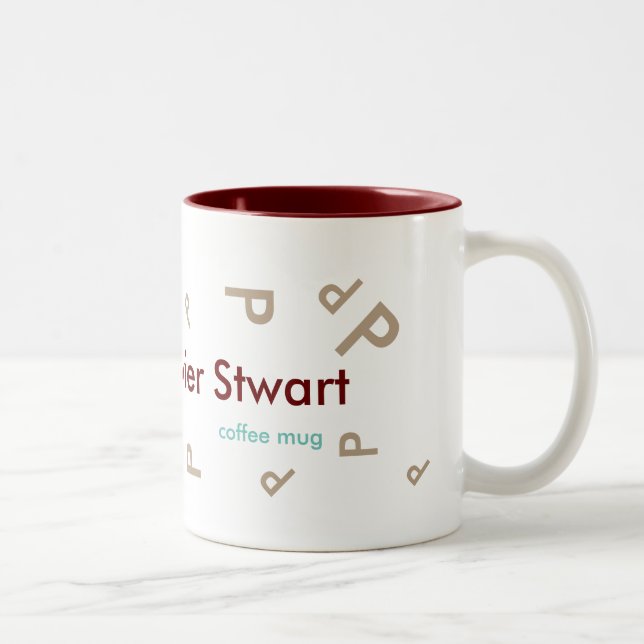 name & initial letter, typography & cool Two-Tone coffee mug (Right)