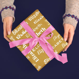 Name Initial Monogram Gold White Personalised Gift Wrapping Paper