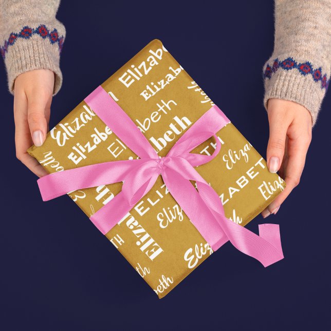 Name Initial Monogram Gold White Personalised Gift Wrapping Paper (Name Initial Monogram Gold White Personalized Gift Wrapping Paper)