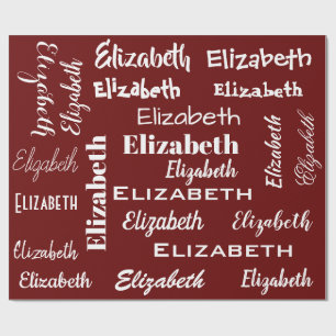 Name Initial Monogram Red White Personalized Gift Wrapping Paper