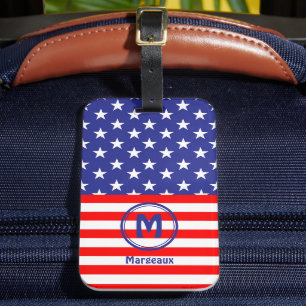 Name-Initial, Stars & Stripes Flag Motif Luggage Tag