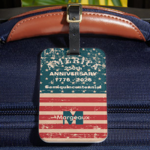 Name-Initial, Vintage Stars & Stripes Flag Motif Luggage Tag