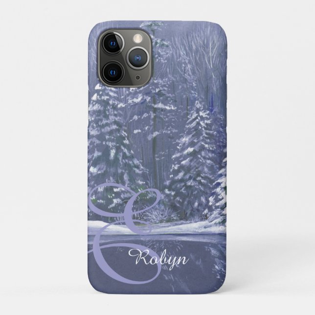 Name & initial winter trees iphone case (Back)