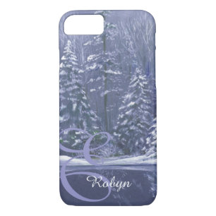 Name & initial winter trees iphone case