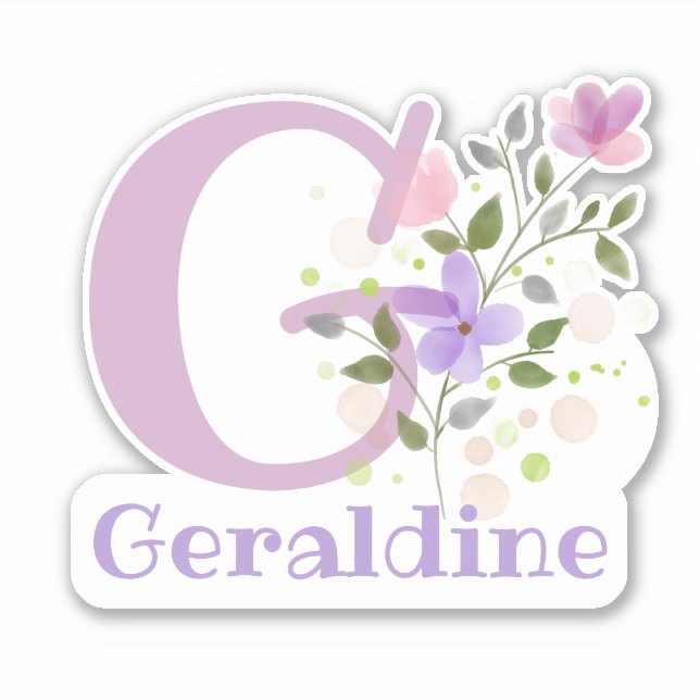 Name & Initial with Floral Design Sticker Cut-Out (Front)
