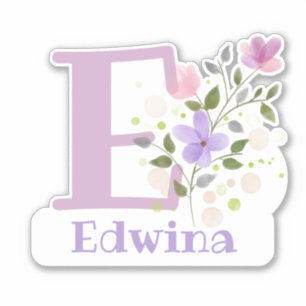 Name & Initial with Floral Design Sticker Cut-Out
