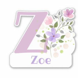 Name & Initial with Floral Design Sticker Cut-Out