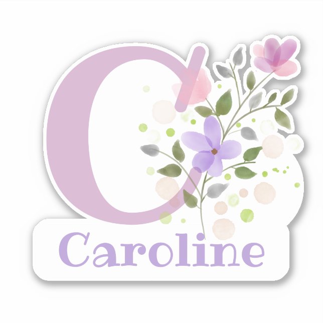 Name & Initial with Floral Design Sticker Cut-Out (Front)