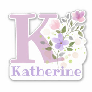 Name & Initial with Floral Design Sticker Cut-Out