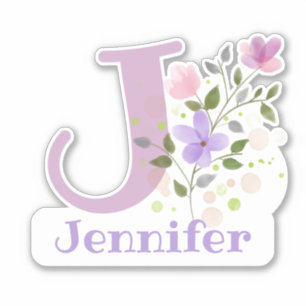 Name & Initial with Floral Design Sticker Cut-Out
