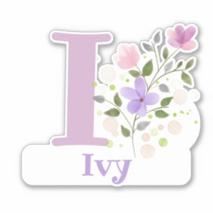 Name & Initial with Floral Design Sticker Cut-Out
