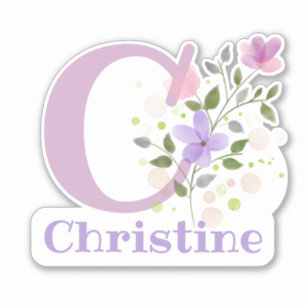 Name & Initial with Floral Design Sticker Cut-Out
