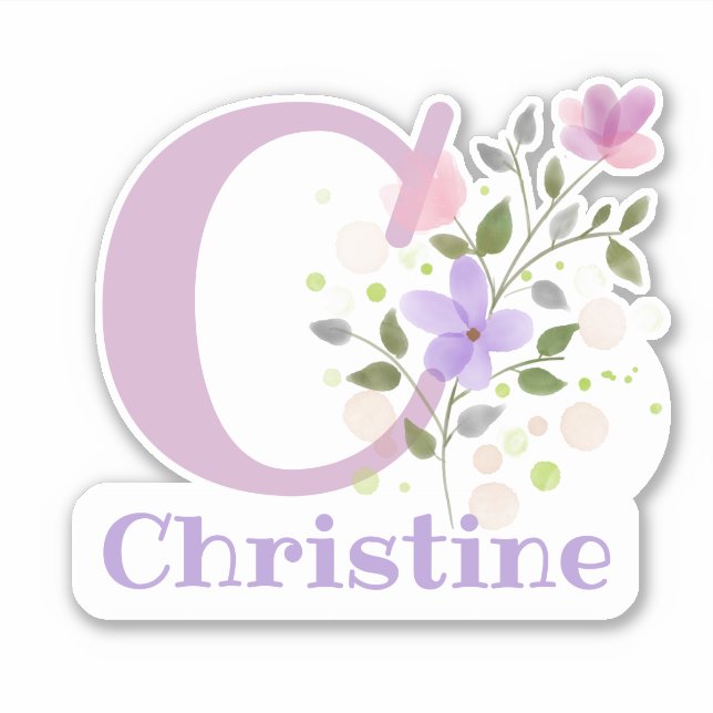 Name & Initial with Floral Design Sticker Cut-Out (Front)