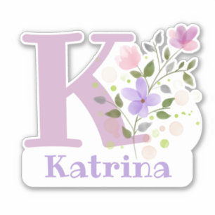 Name & Initial with Floral Design Sticker Cut-Out