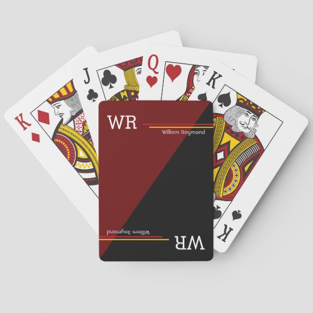 name & initials half-black half-red cool playing cards (Back)