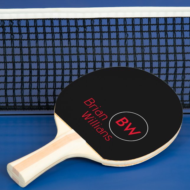 Name & Initials Monogram on BLACK Ping Pong Paddle (Insitu)