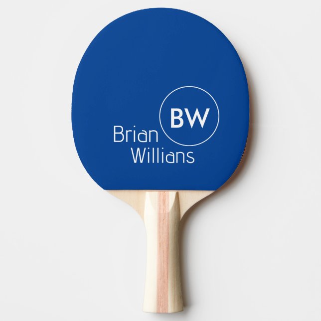 Name & Initials Monogram on colour BLUE Ping Pong Paddle (Front)