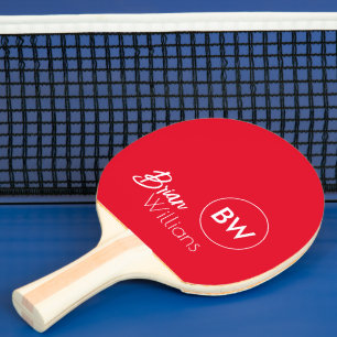 Name & Initials Monogram on cool RED Ping Pong Paddle