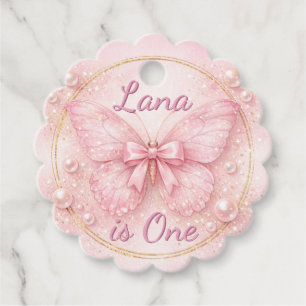 Name Is One Pink Butterfly 1st Birthday Favor Tag