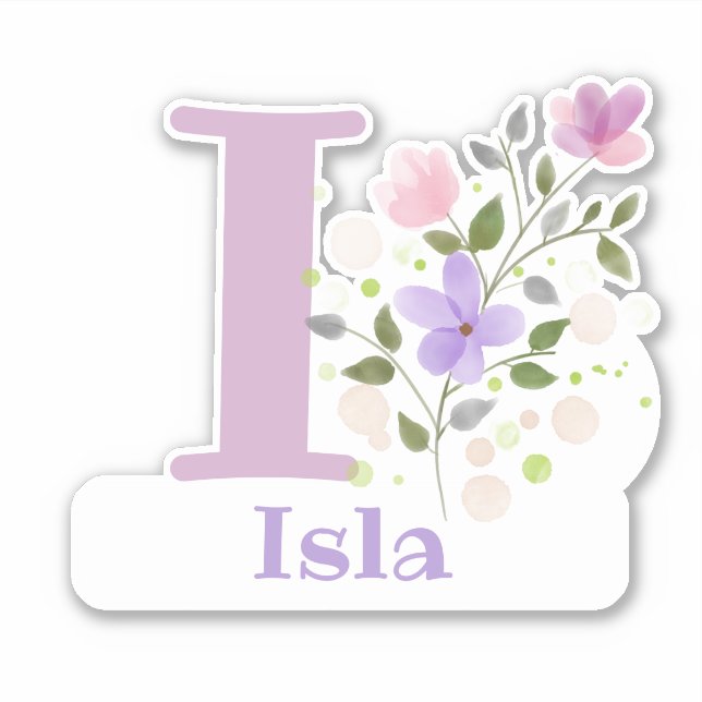 Name Isla plus Initial with Floral Design (Front)