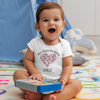 Name, July 4th Red Trucks Heart Newborn - 24mos Baby Bodysuit