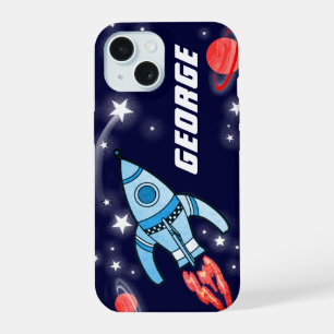 Name kids rocket space navy iPhone 15 case