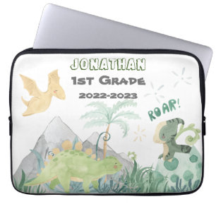 Name Label Cute Dinosaur Back To School Laptop Sleeve