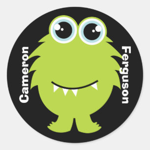 Name Label/Sticker - Green Monster Design Classic Round Sticker