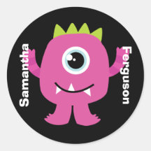 Name Label/Sticker - Pink Monster Design