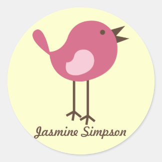 Name Labels/Stickers Pink Bird - Design Classic Round Sticker