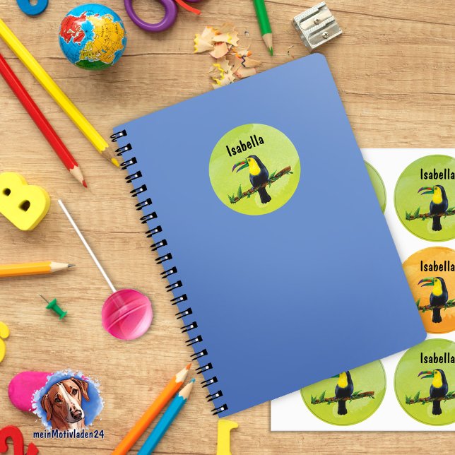 Name labels - Tucan Aquarell | waterproof (Namensaufkleber für die Schule, mit exotischem Tucan im Aquarell-Design - personalisierbar )