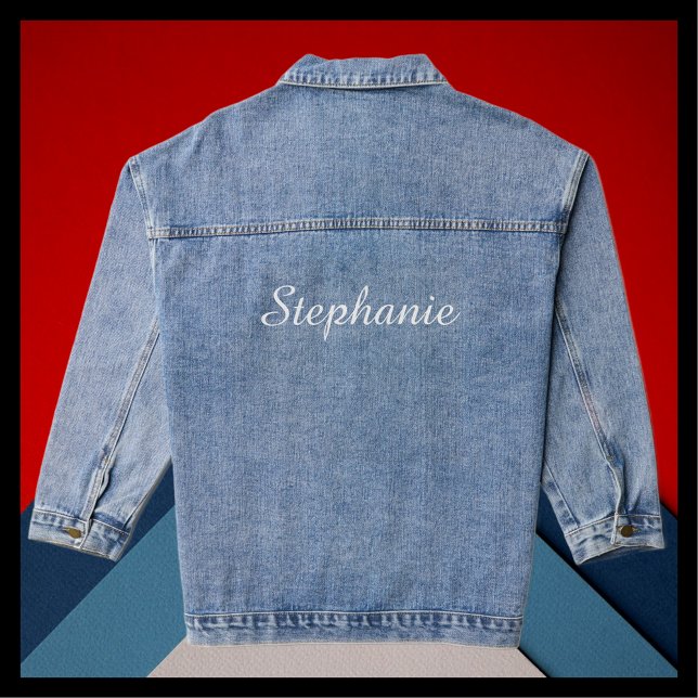 Name Large Jumbo Elegant White Script Blue Denim Jacket (Creator Uploaded)