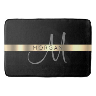 Name & Large Monogram, Grey Black Gold Bath Mat