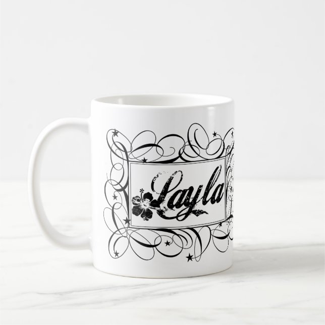 Name Layla in black inside stylish frame Coffee Mug (Left)