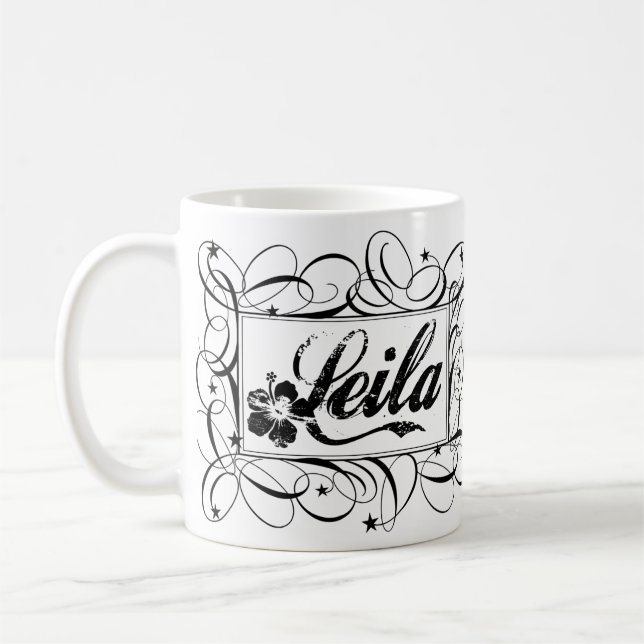 Name Leila in black inside stylish frame Coffee Mug (Left)
