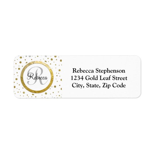 Name Letter Gold Confetti Monogram Return Address Label