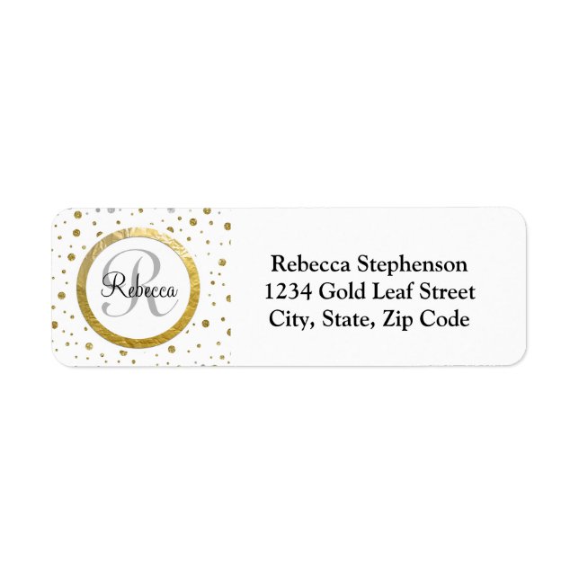 Name Letter Gold Confetti Monogram Return Address Label (Front)
