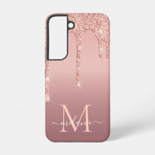 Name Letter Personalized Rose Blush Glitter Drips Samsung Galaxy Case