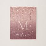 Name Letter Puzzle Rose Gold Blush Glitter Drips<br><div class="desc">Monogram Name Text Rose Gold Blush Glitter Sparkle Personalised Birthday - Anniversary or Wedding Gift / Suppliest - Add Your Letter / Name - Text or Remove - Make Your Special Gift - Resize and move or remove and add text / elements with customisation tool. Design by MIGNED. Please see...</div>