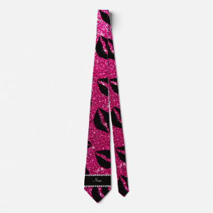 Name lipstick kisses neon hot pink glitter tie