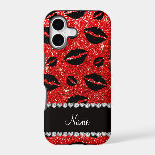 Name lipstick kisses neon red glitter