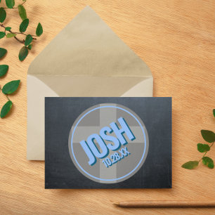 Name Logo Chalkboard Blue Confirmation Thank You Note Card