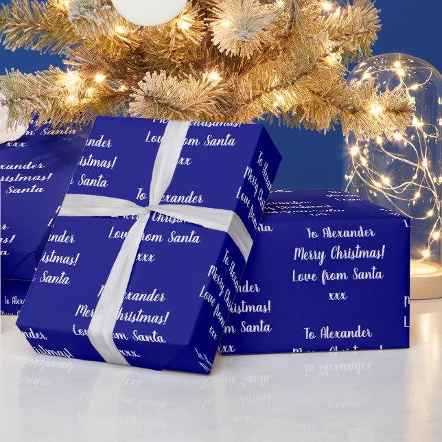 Name Love From Santa Navy Christmas Wrapping Paper (Holidays)