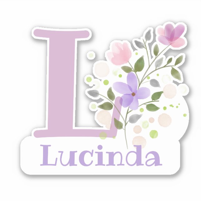 Name Lucinda & Initial with Floral Design (Front)