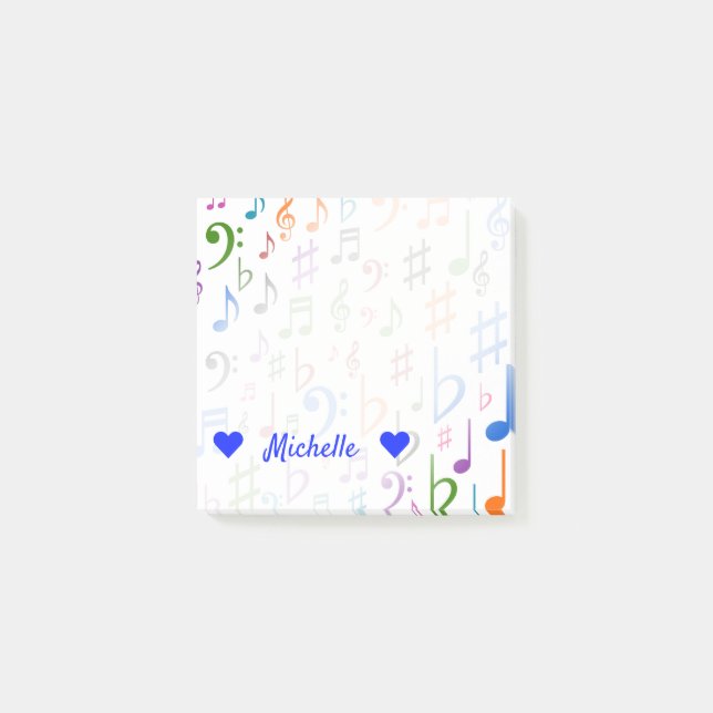 Name + Many Colourful Music Notes and Symbols Note (Front)